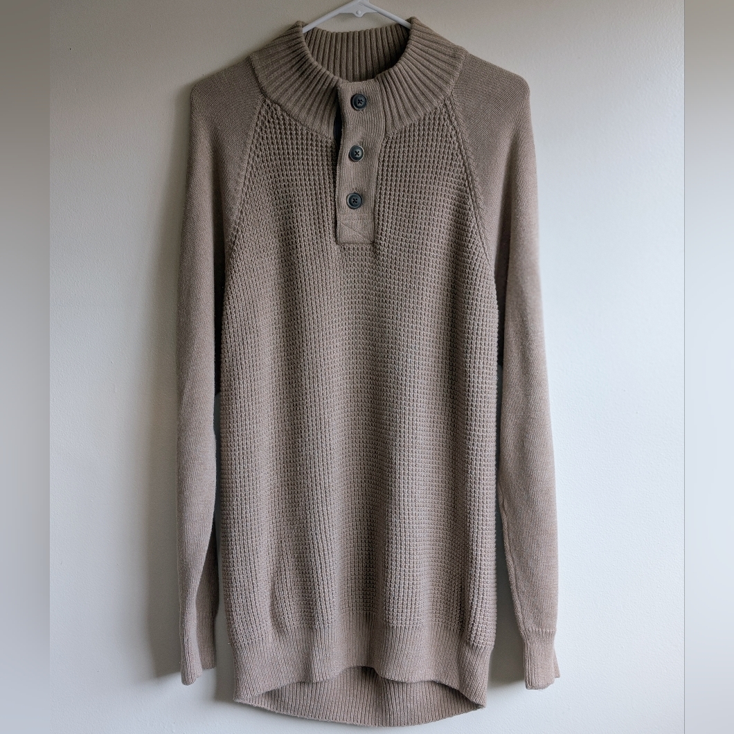 Weatherproof Vintage Mens Waffle Knit Tan Sweatshirt Fisherman Nautical